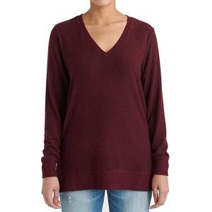Lucky Brand Long Sleeve V Neck Knit Tunic Wine Red